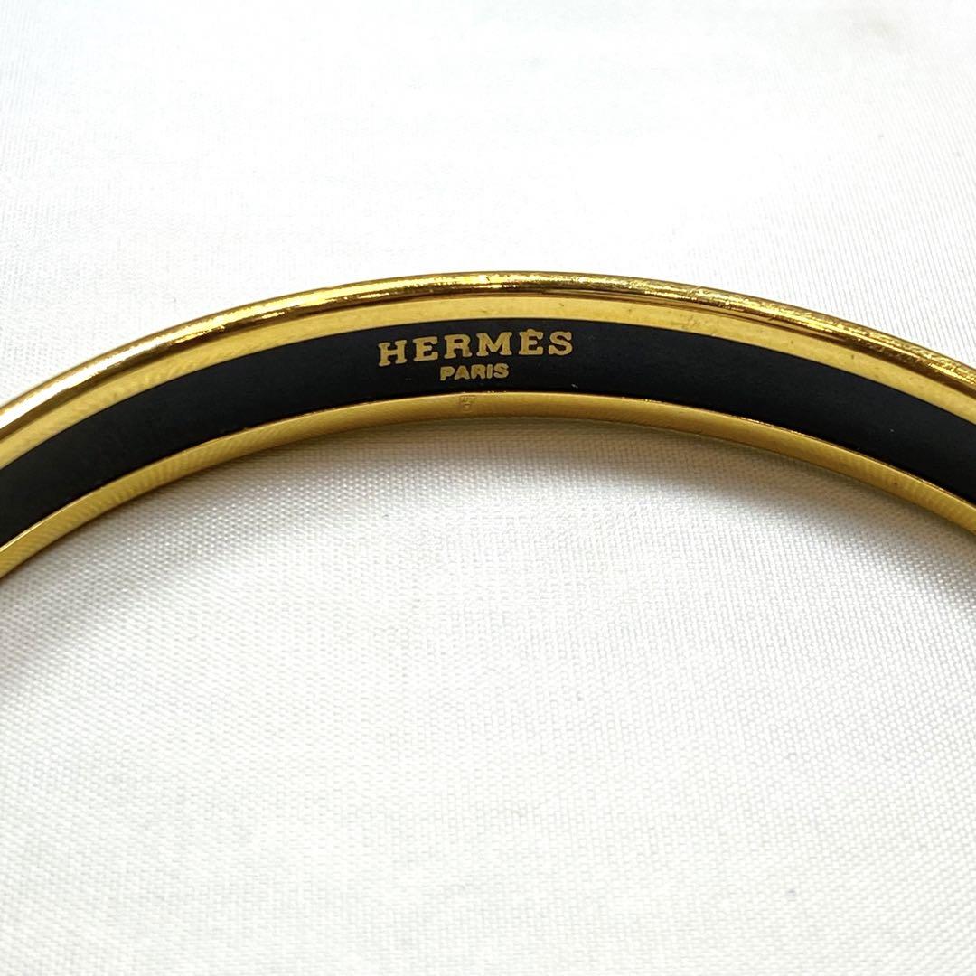 美品 HERMES エマイユPM バングル 七宝焼 ゴールド×ブルー
