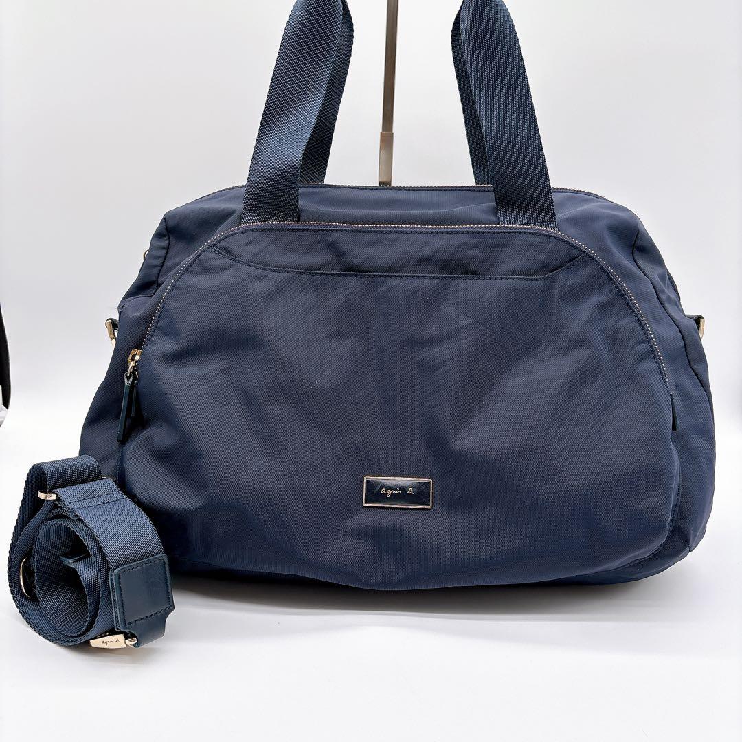 アニエスベー✳︎ボストンバッグ　2wayショルダー　ナイロン　金具　プレート