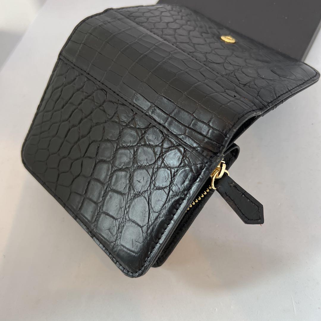 新品　黒 クロコダイル　Ｌ型小銭入れ付き 二つ折り財布