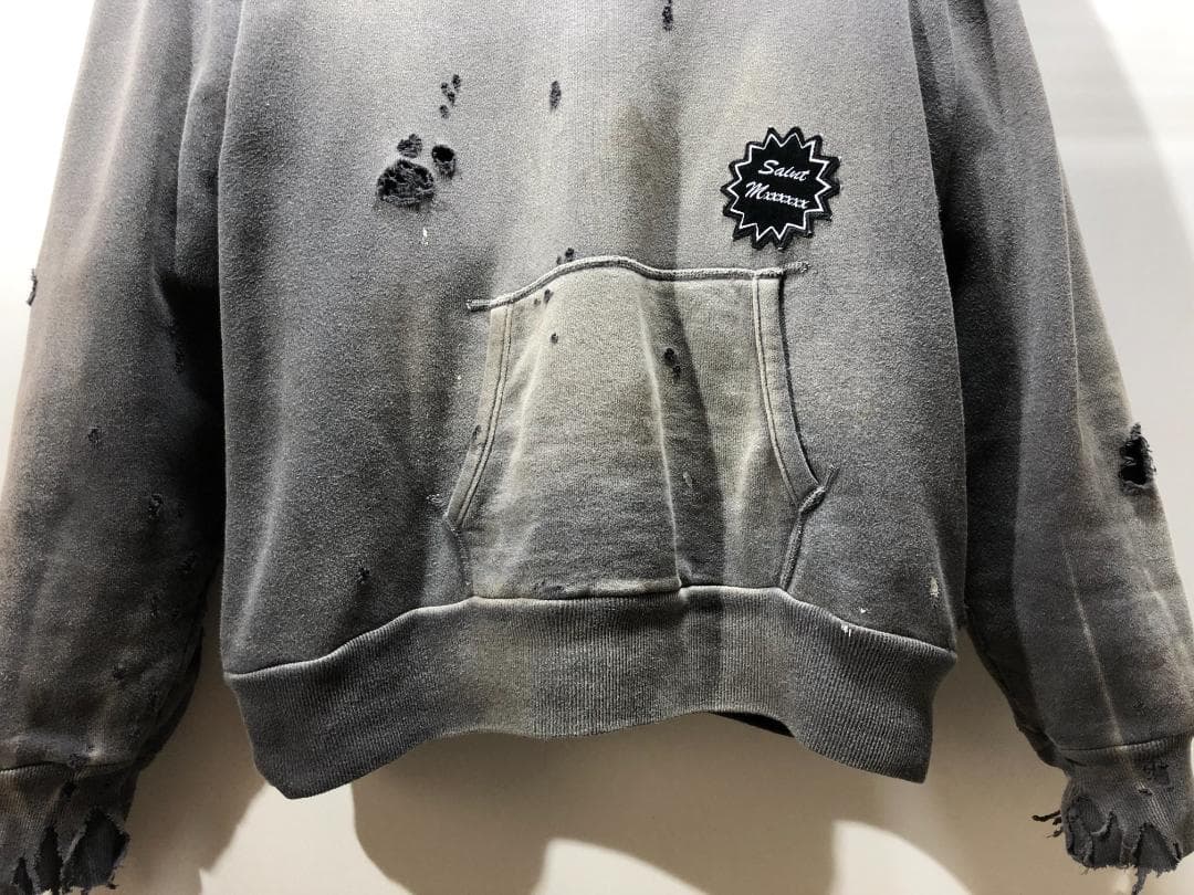 SAINT Mxxxxx 24AW ダメージパーカー S ブラック 新品同様