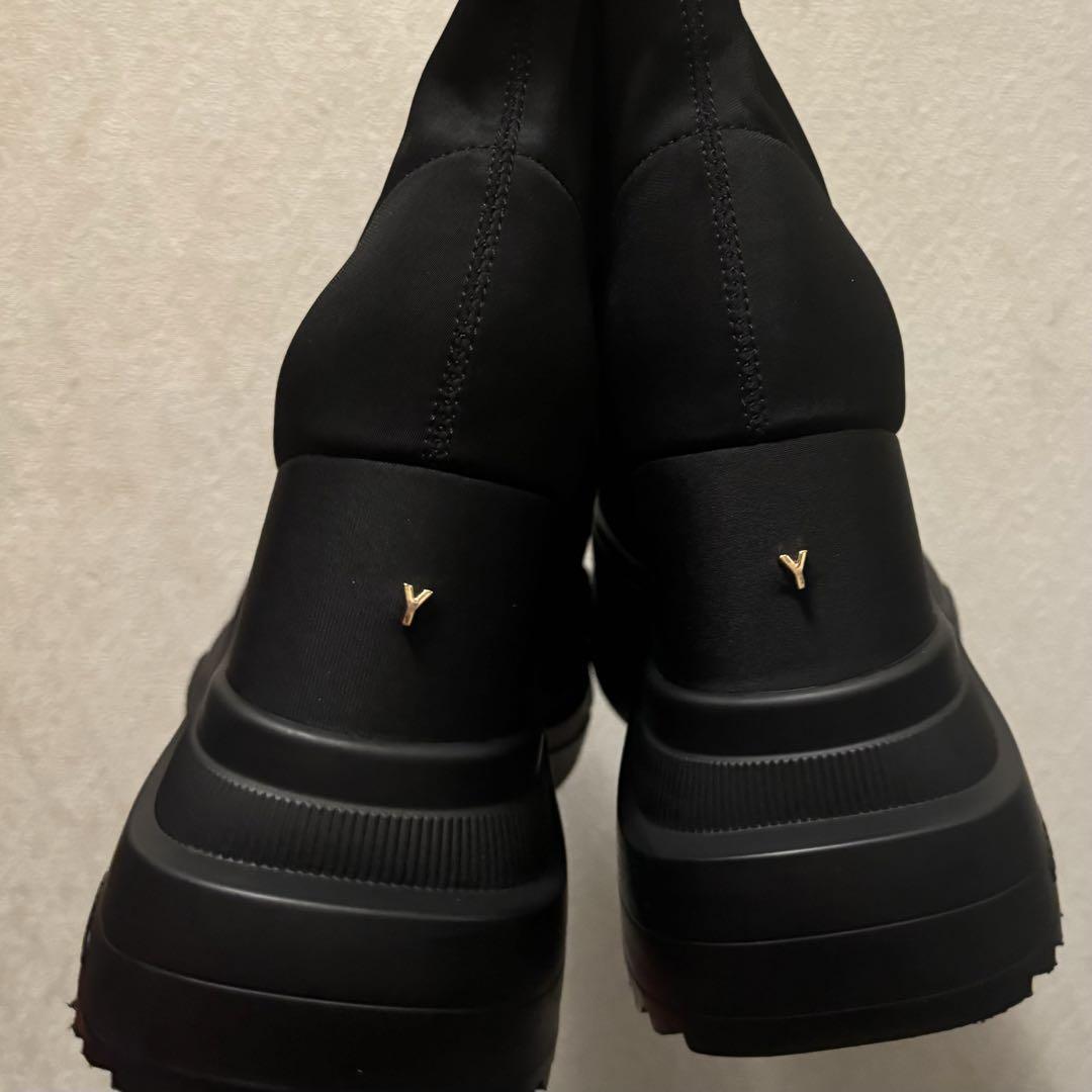 黒 スムース素材 ハイトップブーツ YELLO BLACK SHORTBOOTS