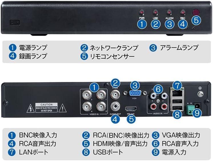 防犯カメラ AHD 録画機 4チャンネル 4台 1080P 200万画素