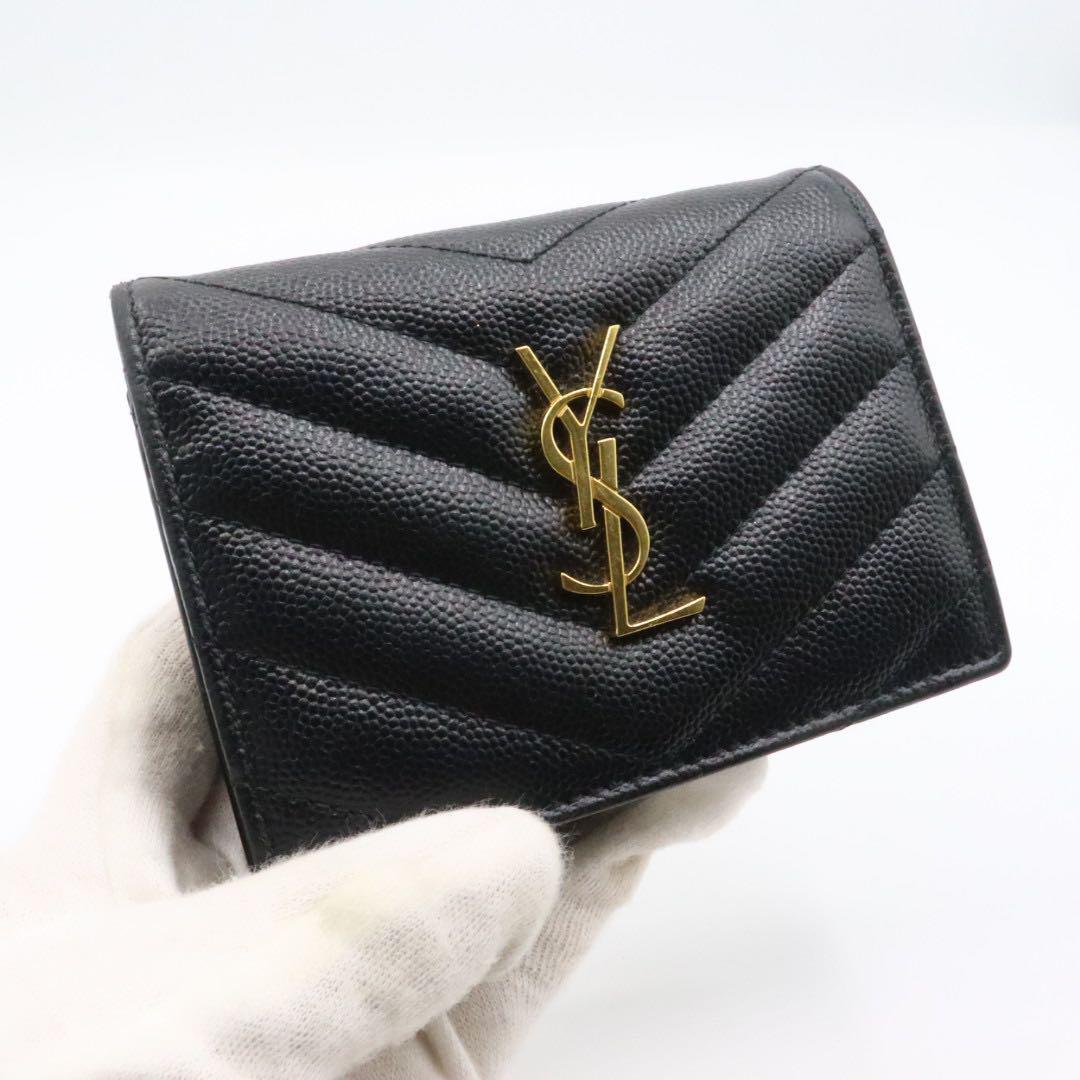美品　サンローラン　パリ　Vステッチ　YSL  コンパクト　財布　ブラック