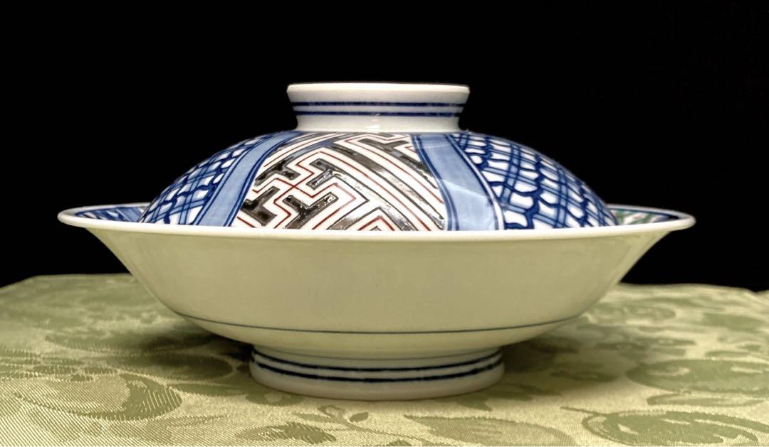 有田焼染錦祥瑞定窯蓋付高台煮物椀和食器新品未使用昭和レトロ