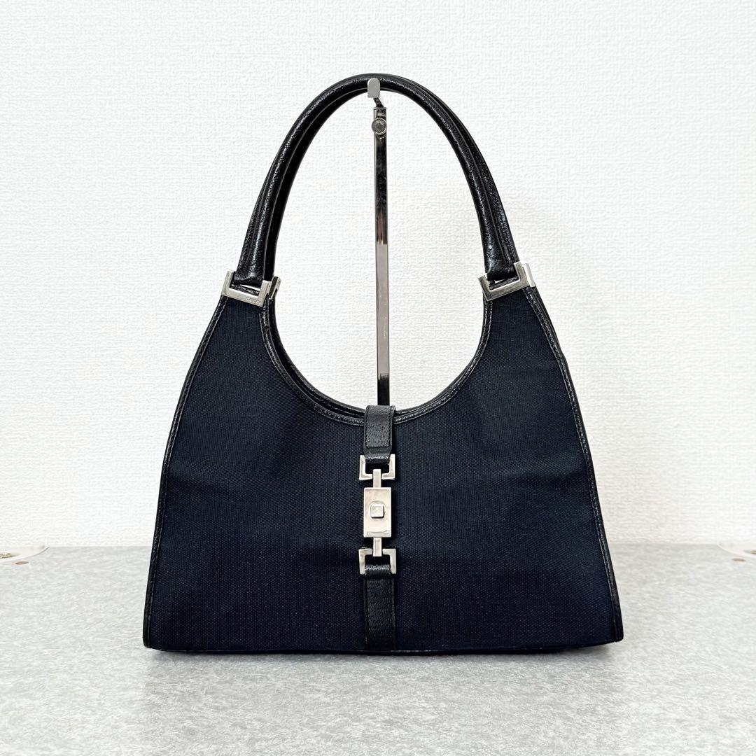 GUCCI ハンドバッグ ジャッキー シルバー金具 キャンバス ブラック