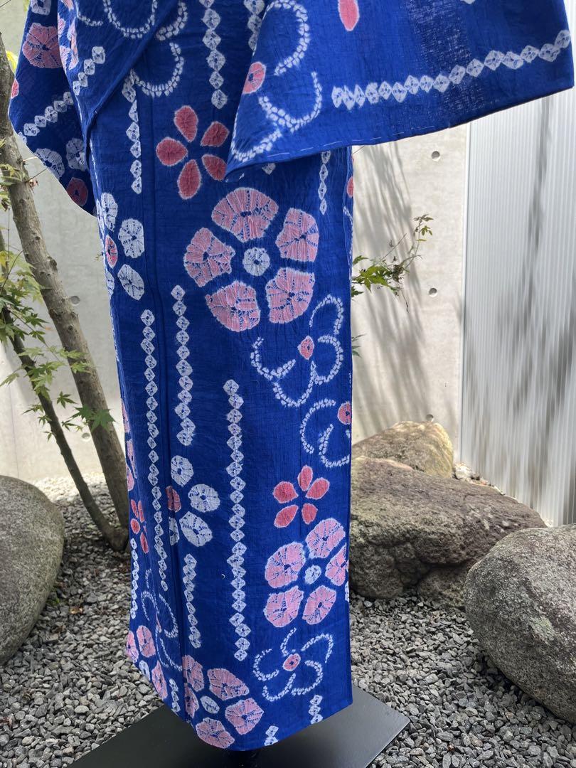 有松絞り浴衣　綿紅梅