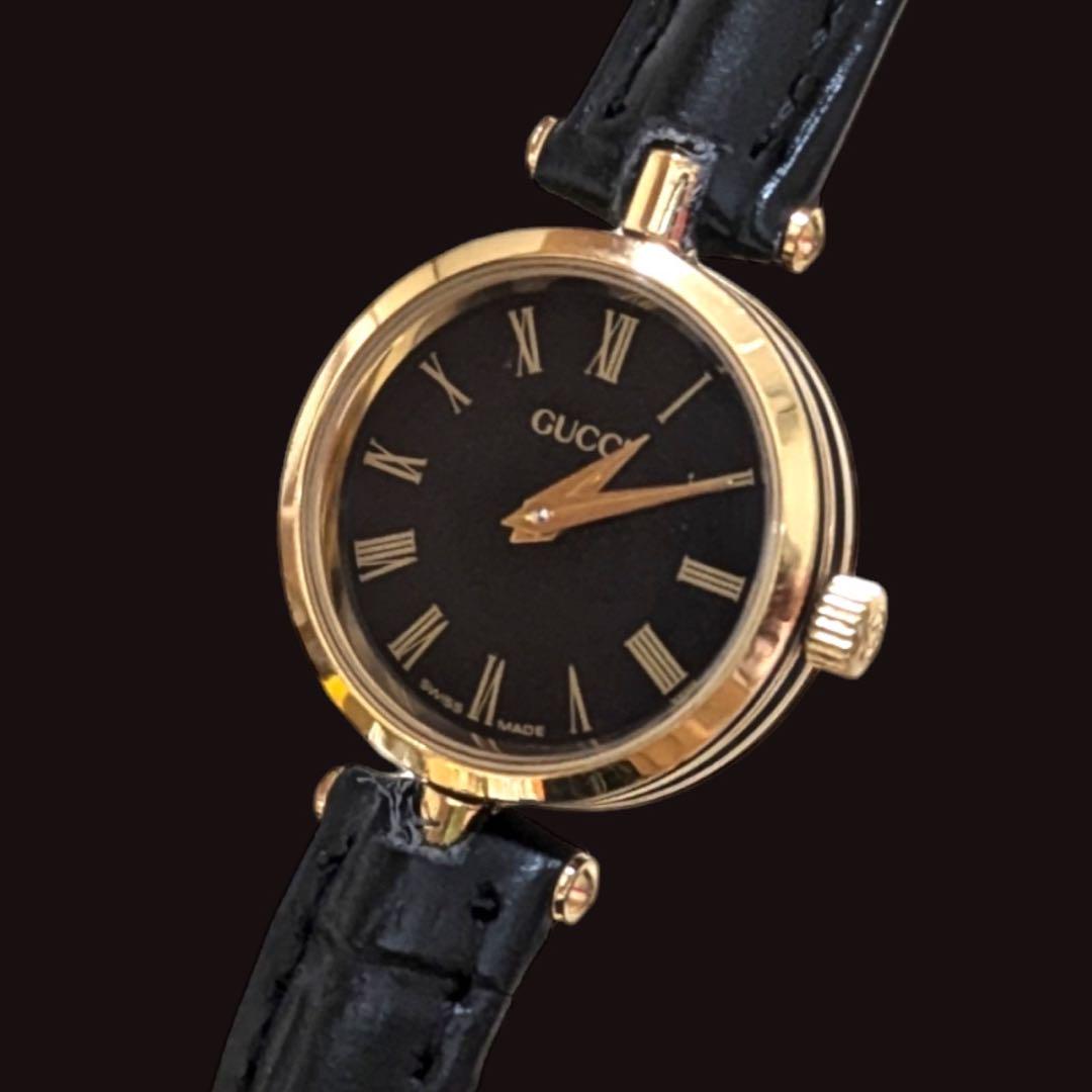 【美品】GUCCI  稼働品　QZ 黒文字盤 ラウンド レディース　腕時計 美品】GUCCI 稼働品QZ 黒文字盤 ラウンド レディース腕時計