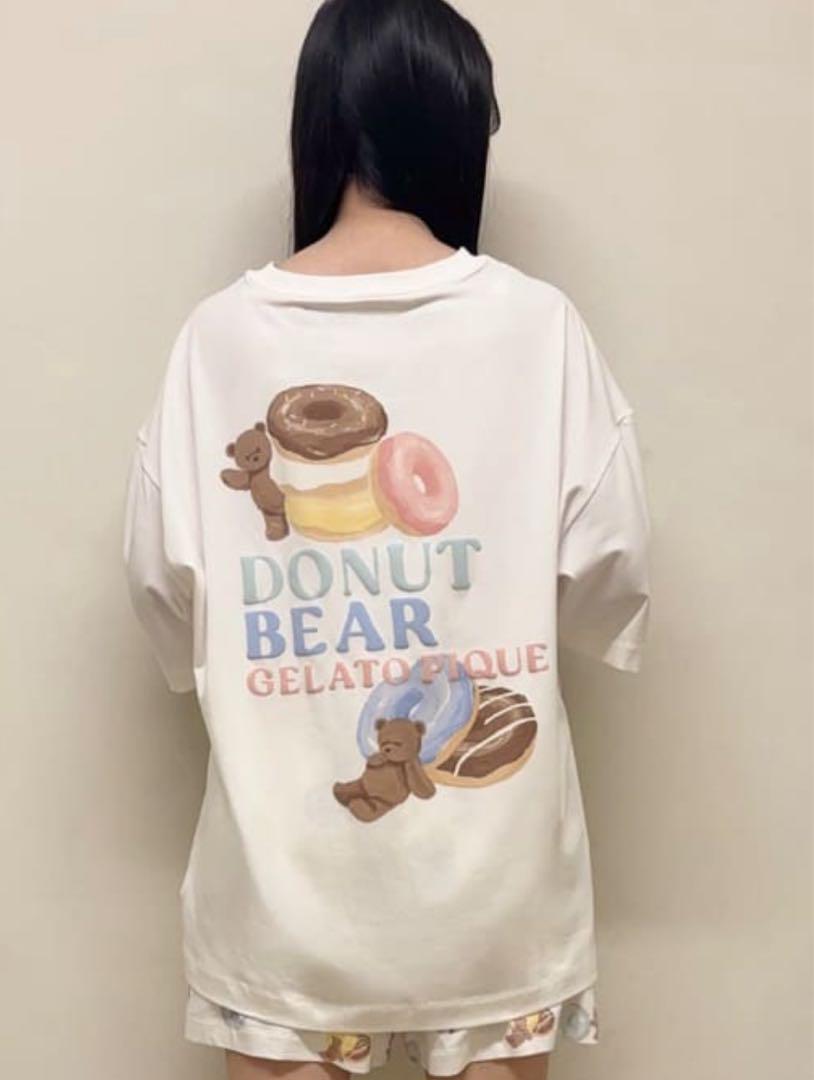 ジェラートピケ　ドーナツベアワンポイントTシャツ&ショートパンツ　ホワイト