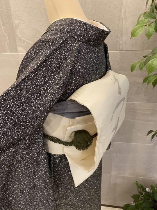 訪問着 扇面 秋草 たたき染風 黒 袷 正絹 帯セット 訪問着 扇面 秋草 たたき染風 黒 袷 正絹 帯セット