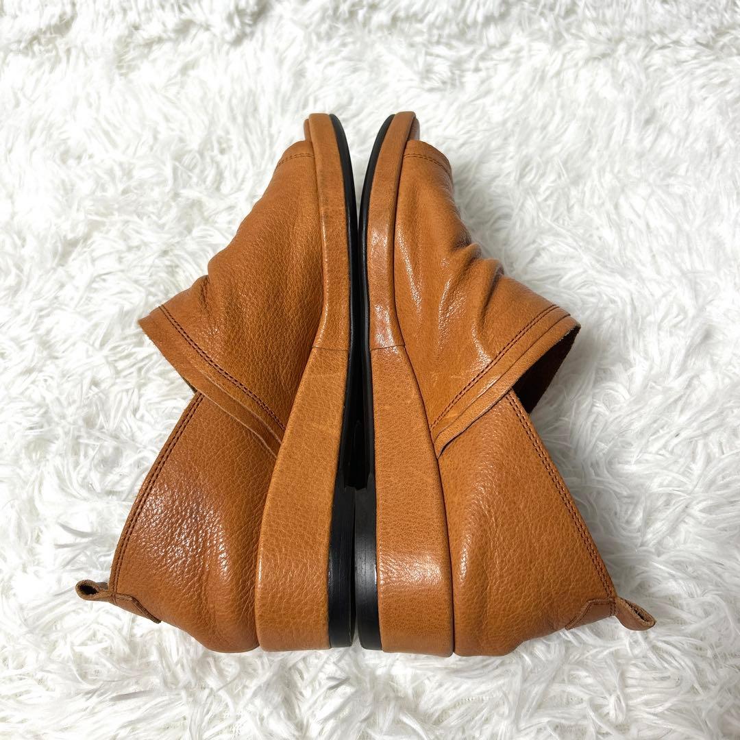 【極美品】SAYA サヤ レザーオープントゥスリッポン(キャメル） 22.5cm