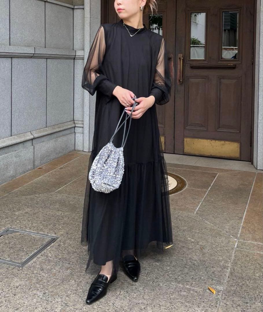 【新品/タグ付】チュールハイネックワンピース TMサイズ(L相当)