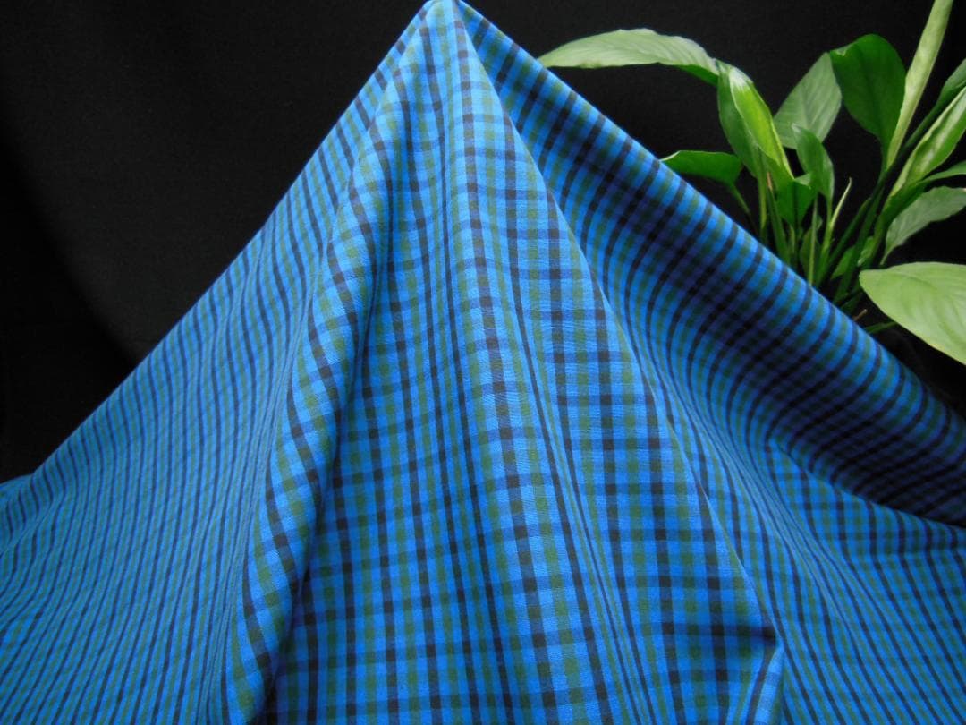 ファミリアオリジナルチェック先染め糸細上質綿１００％ブロード青116ｃｍ×２ｍ