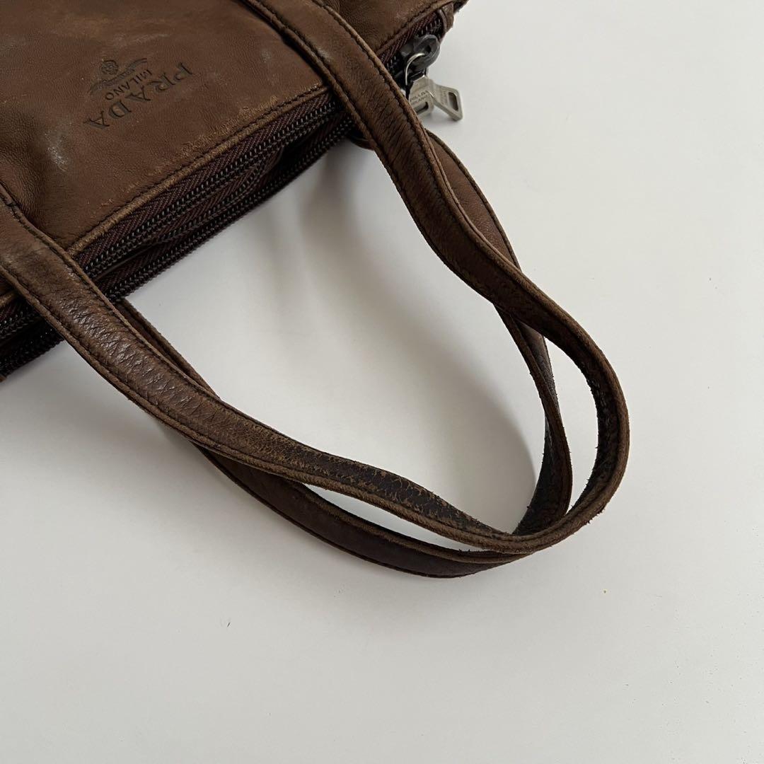 90s PRADA VINTAGE LEATHER TOTE HAND BAG
