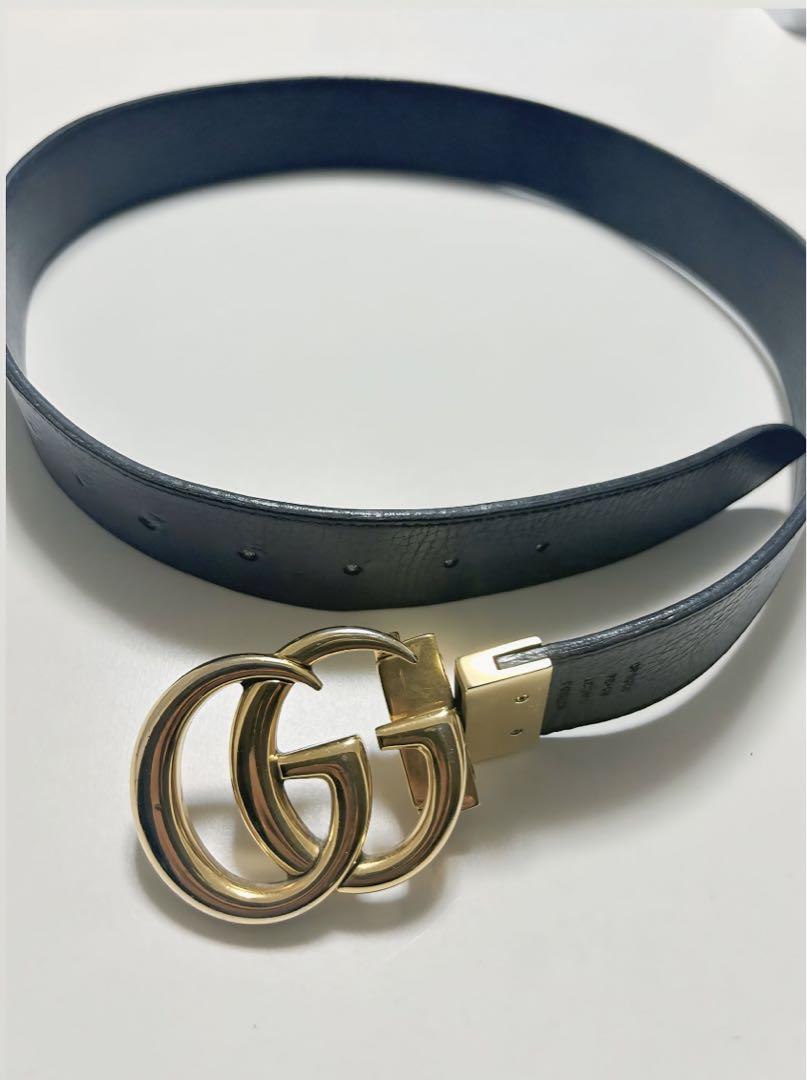 GUCCI 黒レザーベルト ダブルGロゴ