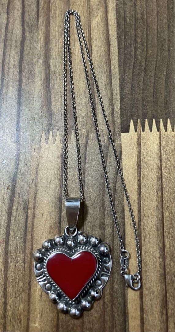 vintage silver 925 ハート ネックレス レッド 石付き 古着屋