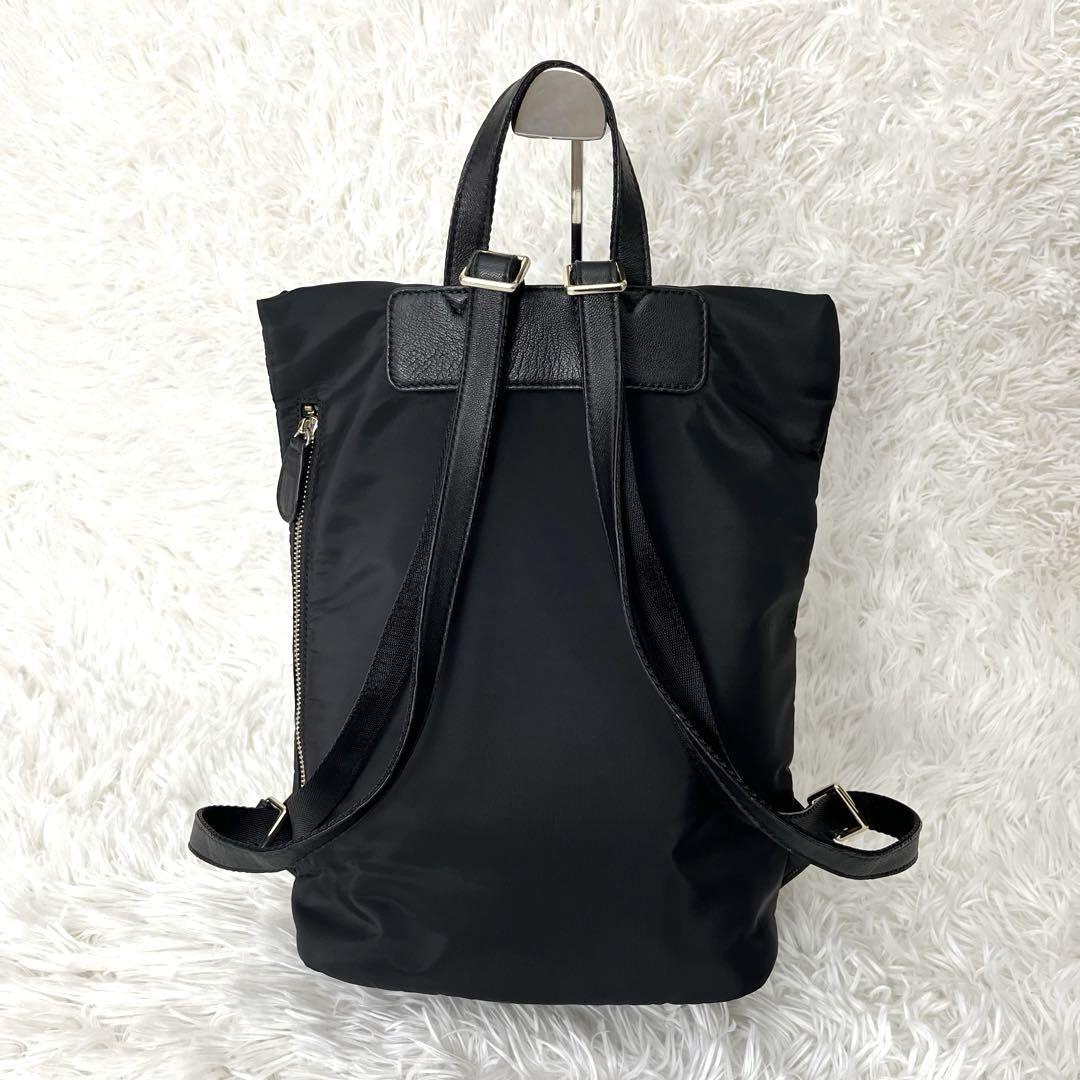 【美品】PAPILLONNER ナイロン レザー 切り替え リュック ブラック