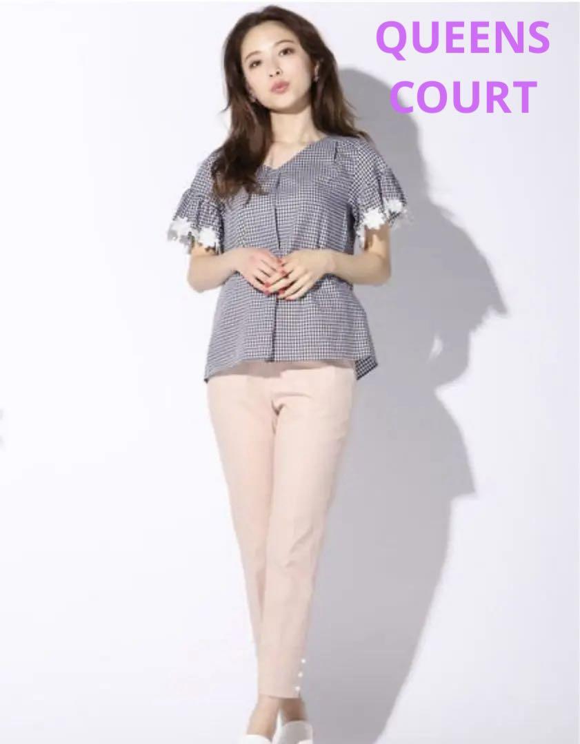 【美品】QUEENS COURT ★ 裾パールボタンクロップドパンツ　ピンク