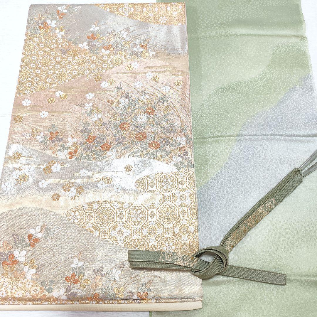 ❰6394❱ フルセット　訪問着 絞り 金駒刺繍　袋帯 入学式 卒業式　正絹着物