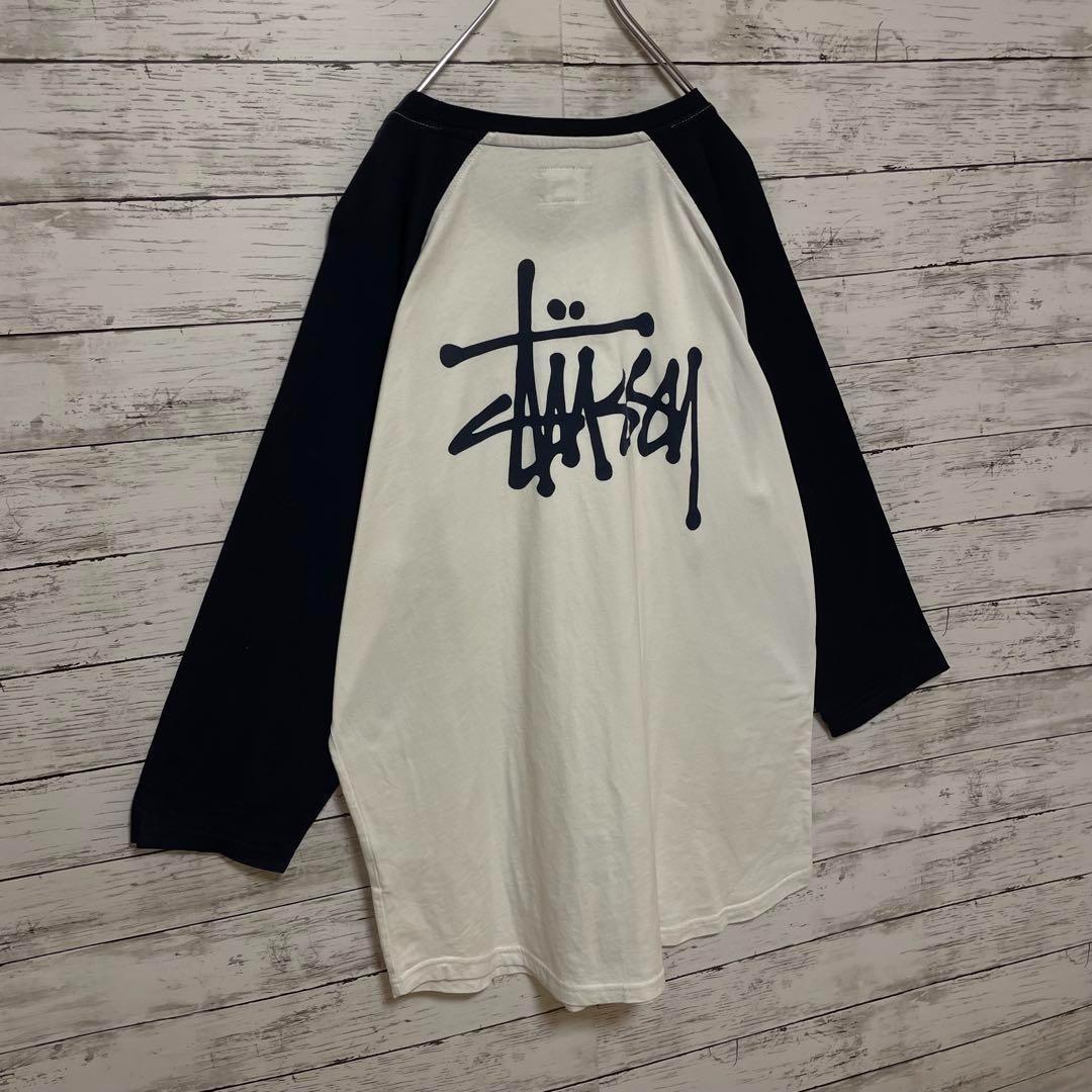 493【希少XLサイズ】ステューシー♤ビッグロゴ　ラグランTシャツ　即完売品