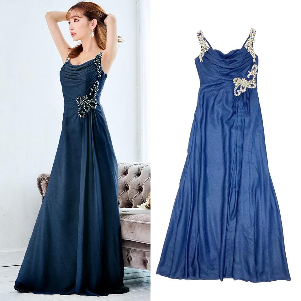 UNA VALERIE ウナヴァレリェ ドレープ ビジューデザイン ロングドレス