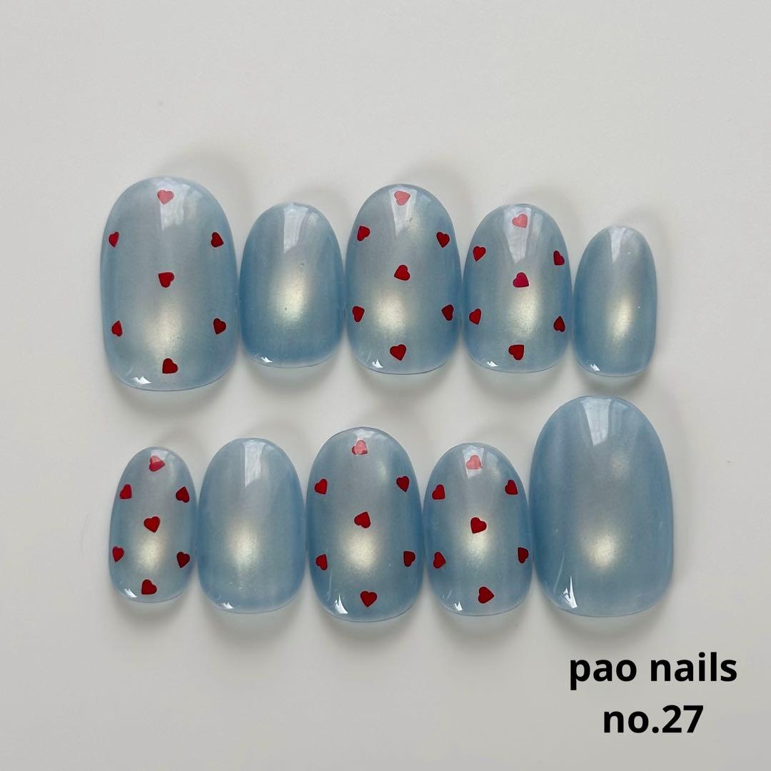 no.27 ネイルチップ ブルー マグネット うるぷる ハート シンプル