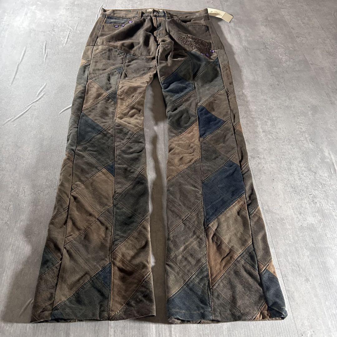 m6794【1点もの コラボ】フレアデニムパンツ パッチワーク ユニセックス