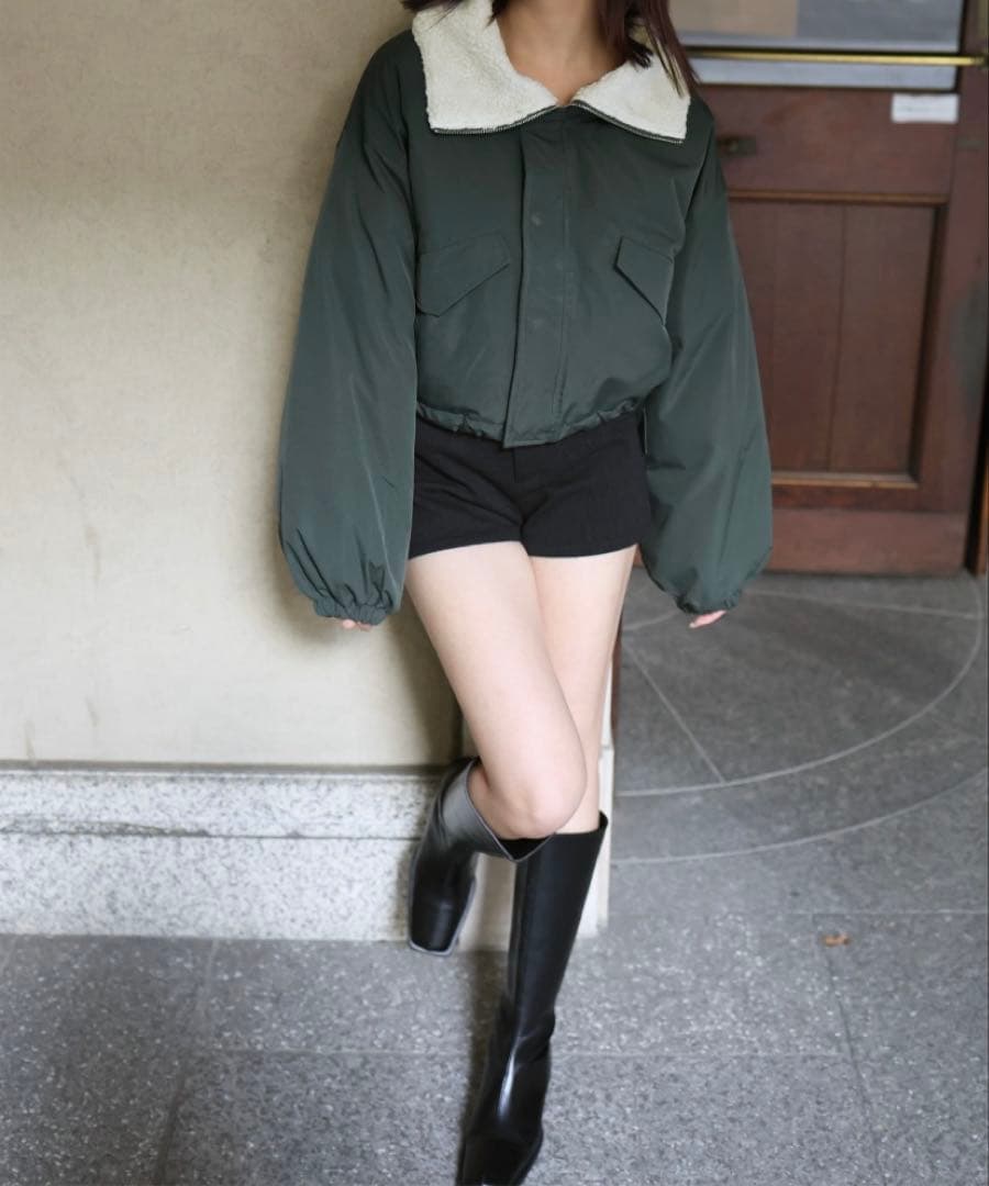 襟ボアスタンドZIPミリタリーワークダウンジャケット チャコール SIZE