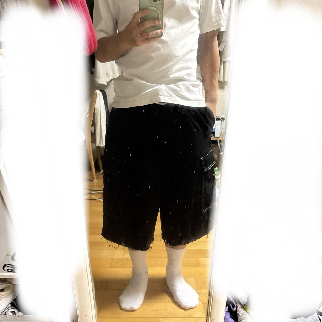  バギーパンツ　ブラックデニム　ショーツ　ハーフパンツ　ストリート 男性のデニムショーツメンズビッグサイズルーズバギーための男性