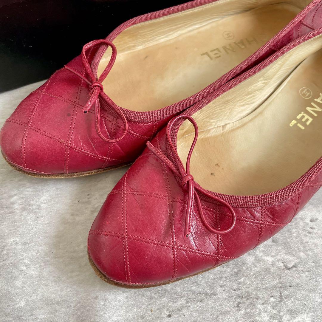 豪華 CHANEL バレエシューズ パンプス リボン フラット 36 23㎝ 靴