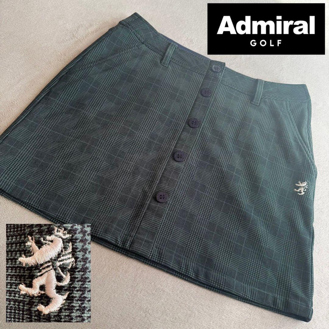 【アドミラルゴルフ】秋冬人気グレンチェック×ロゴ 裏起毛ゴルフスカートLL