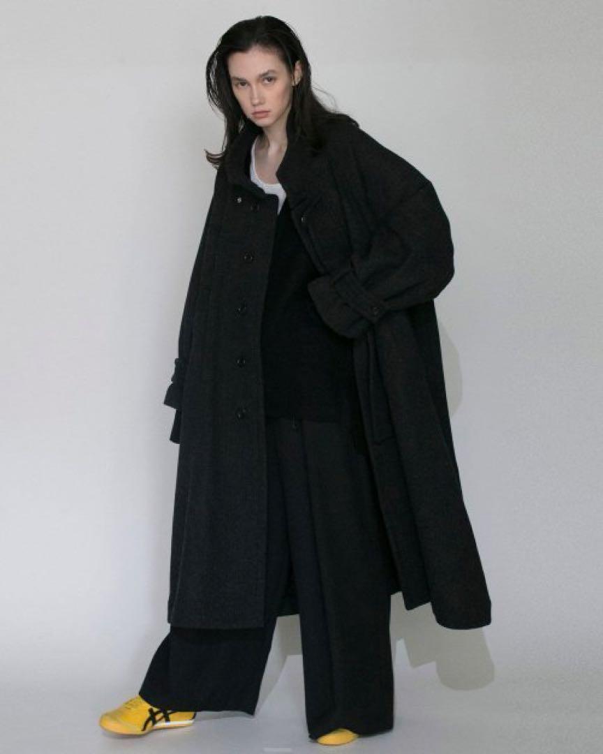 ジャケット・アウター WOOL BEAVER STAND COLLAR LONG COAT L