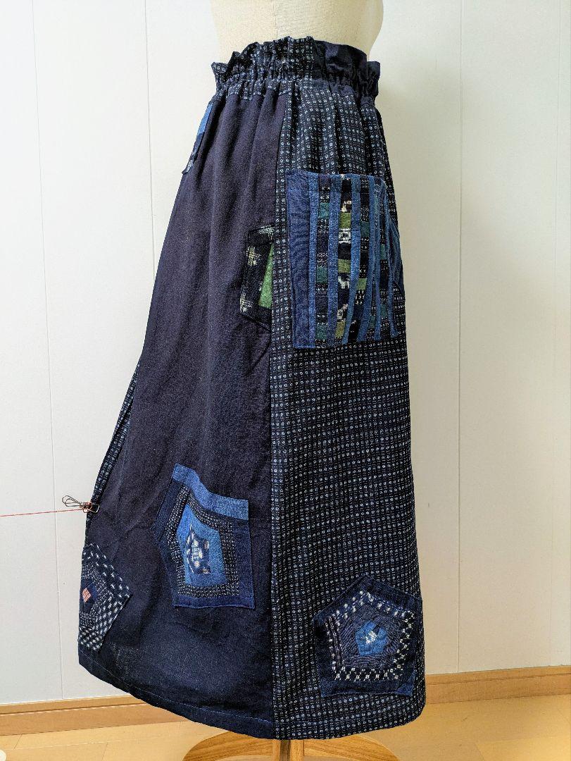 エプロン(エプロンスカート) ハンドメイド　絣(古布)パッチワーク　9/15 エプロン(エプロンスカート) ハンドメイド 絣(古布)パッチワーク