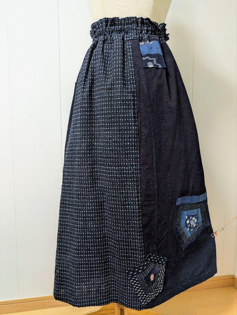 エプロン(エプロンスカート) ハンドメイド　絣(古布)パッチワーク　9/15 エプロン(エプロンスカート) ハンドメイド 絣(古布)パッチワーク