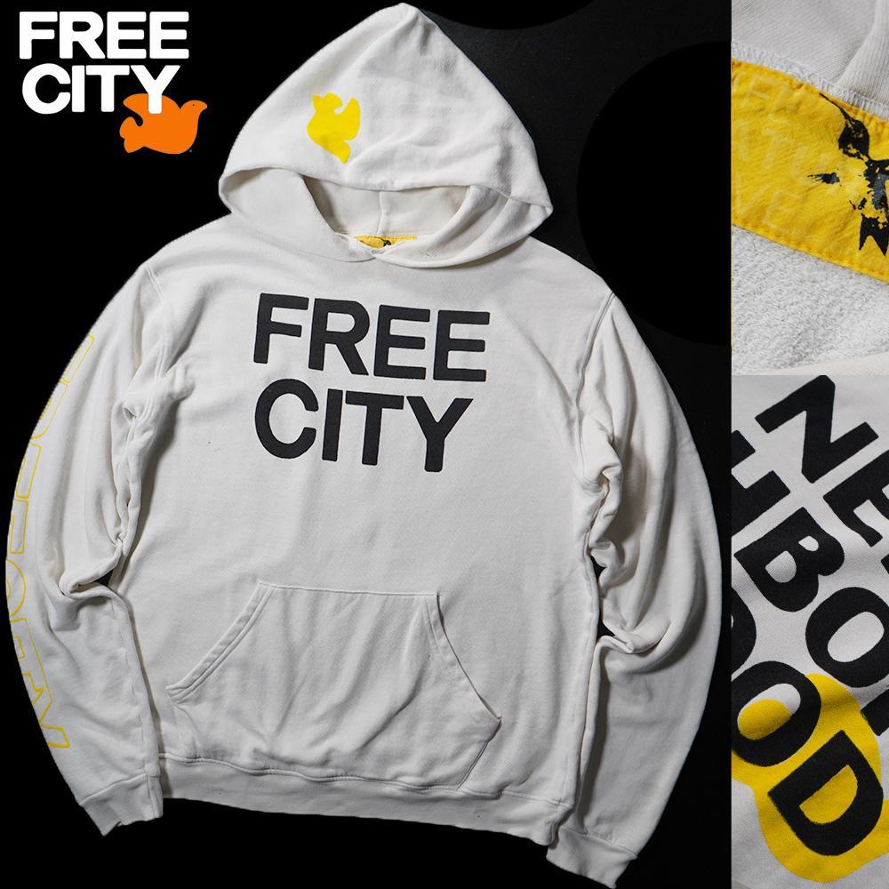 FREE CITY キムタク着用 ダメージ加工フード付きパーカー ホワイト 4,750円