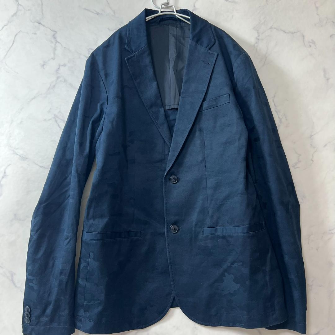 極美品 アルマーニ 迷彩テーラードジャケット L ネイビー B1277