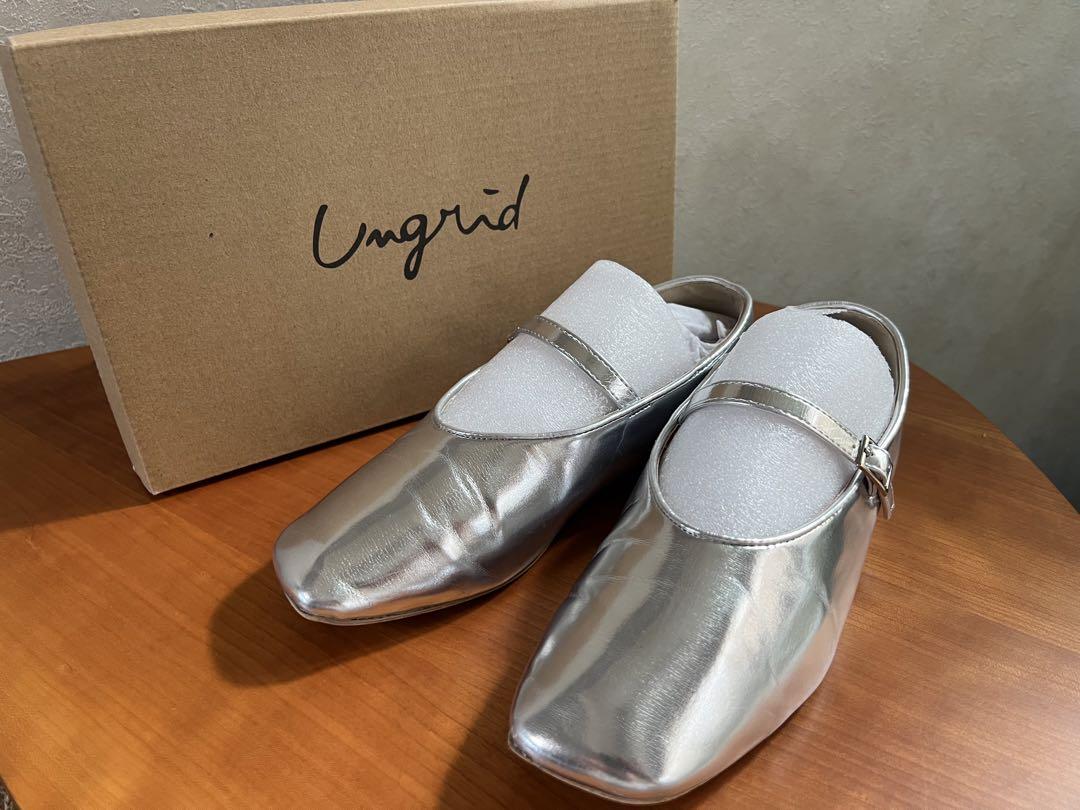 【Ungrid】ストラップデザインフラットシューズ（シルバー）