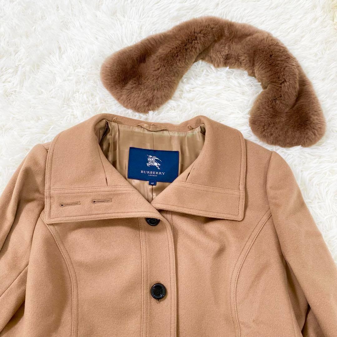 【美品　4XL】バーバリーロンドン　カシミヤ混　ロングコート　ラビット　キャメル