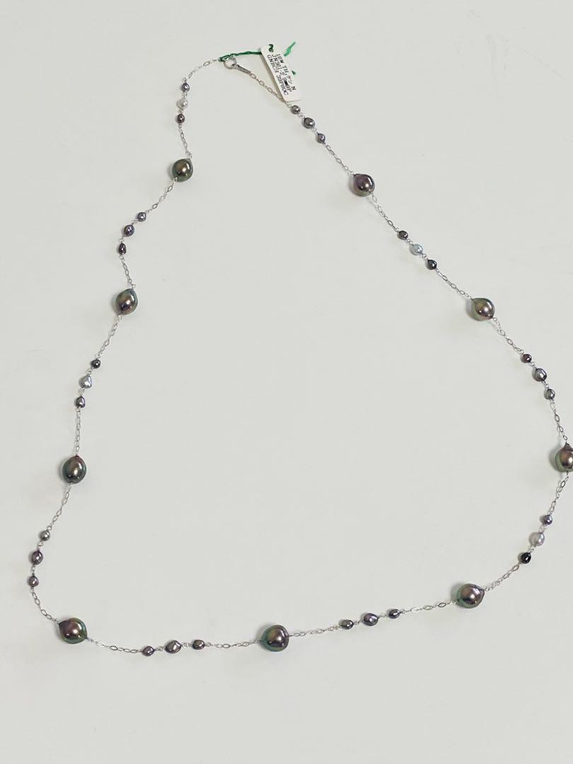 【ご予約品】 未使用】K18WG 天然タヒチ黒蝶真珠ロングステーションネックレス80cm アクセサリー