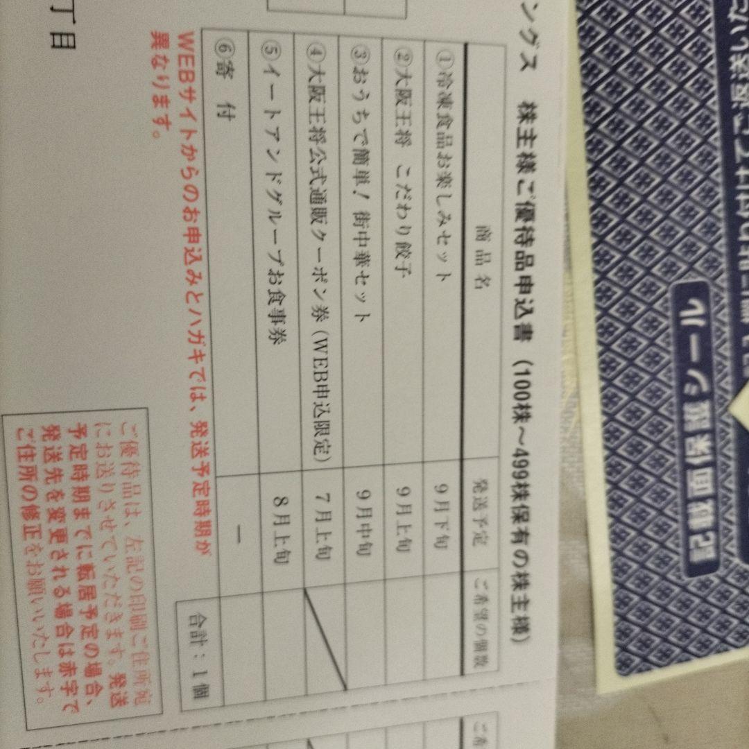 株主優待券 大阪王将 冷凍食品詰め合わせ　２枚セット　１枚ずつでも受け付けます