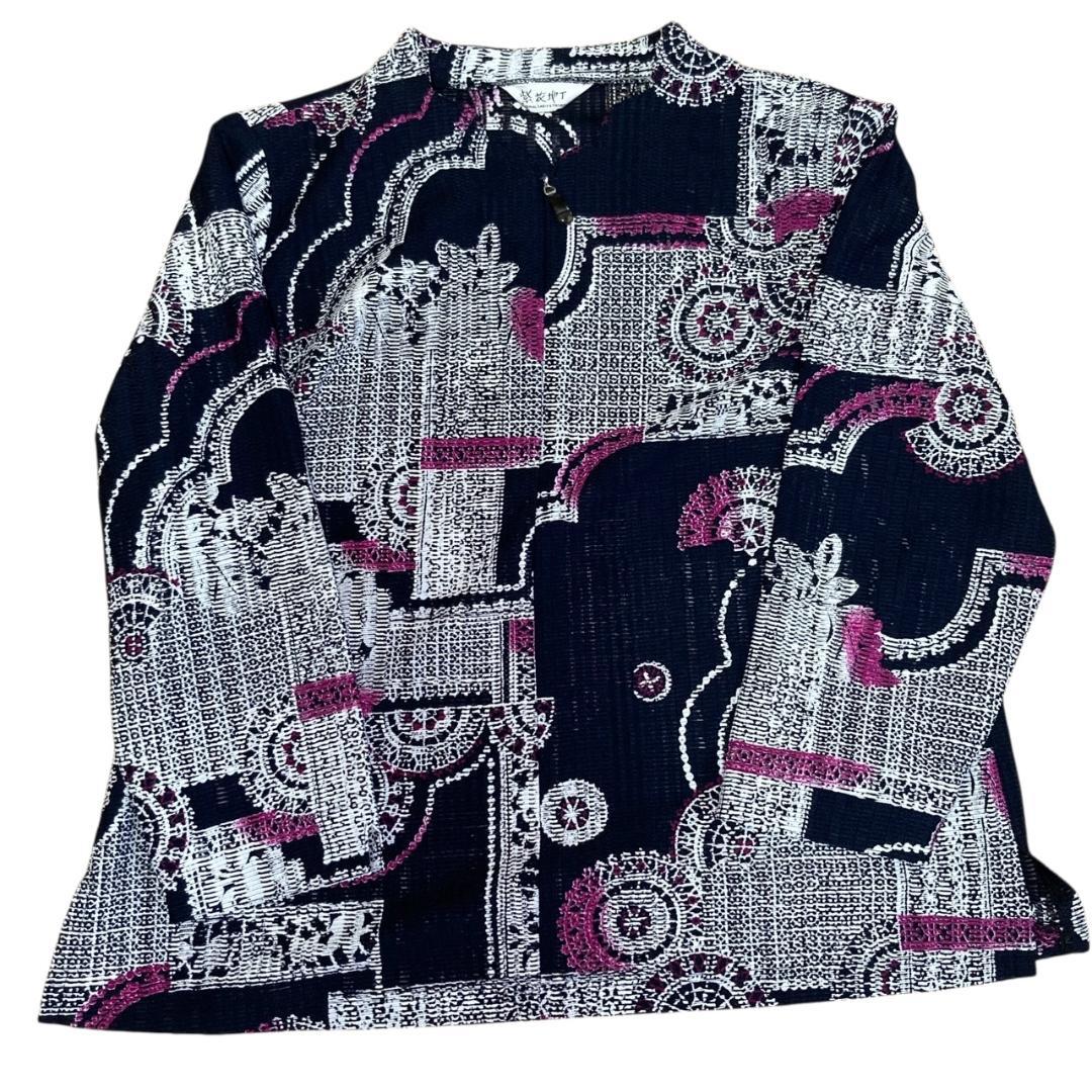 和柄 シアー ジャケット ブルゾン 総柄 ダークトーン レトロ 7部袖 フリー