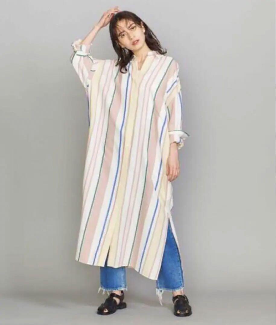 【極美品】マルチストライプシャツワンピース
