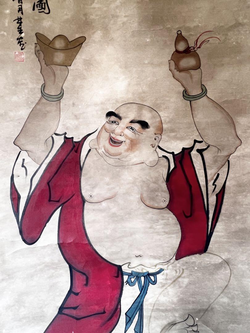 最新人気 水墨画】手描き布袋様掛け軸 メルカリ - 絵画