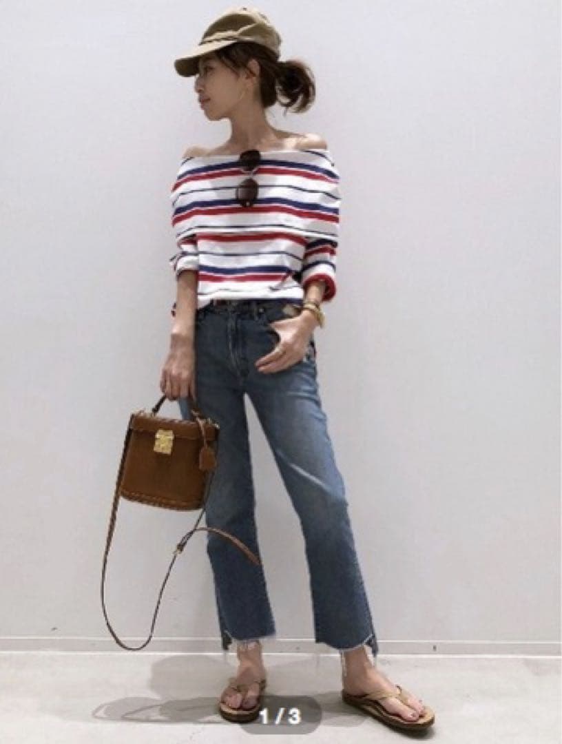 LE MINORオフショルダー ボーダー柄カットソー SIZE L Appartement