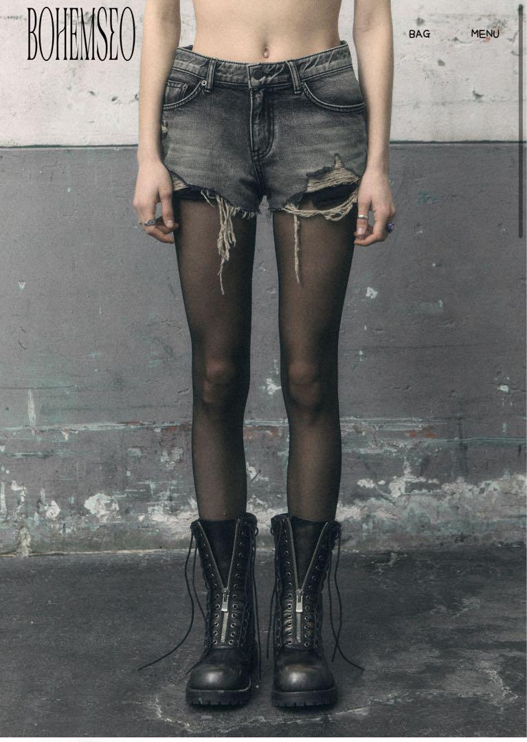 BOHEMSEO DESTROYED GRAY DENIM SHORTS