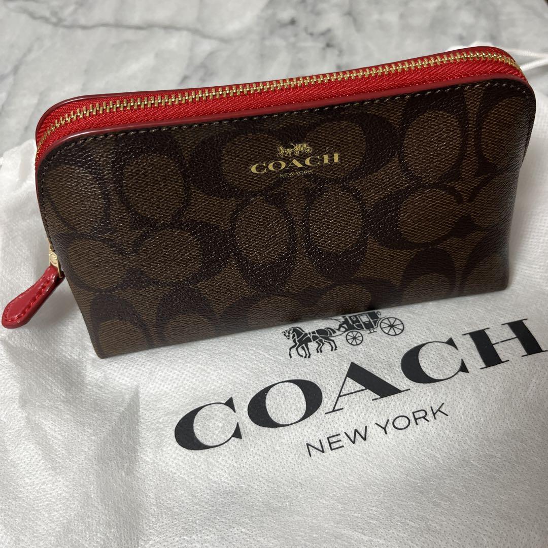 COACH レザーポーチ ブラウン/レッド