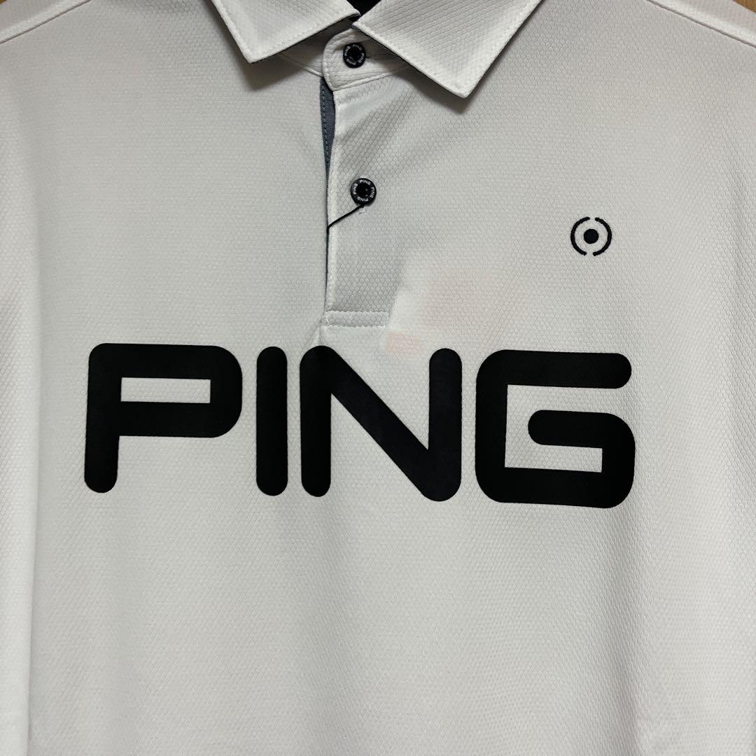 ping ピン　ビックロゴサッカーボール　JQポロシャツ　半袖　ゴルフ M WH