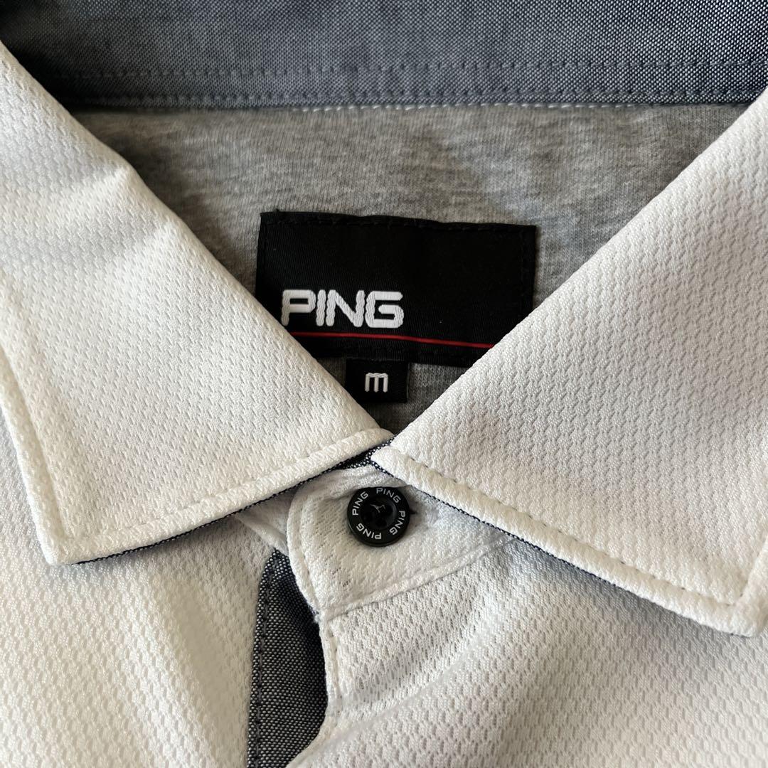 ping ピン　ビックロゴサッカーボール　JQポロシャツ　半袖　ゴルフ M WH