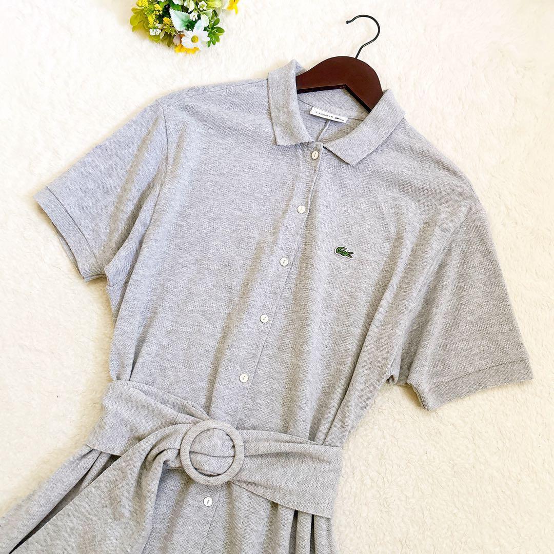 割引購入 ベルテッド ポロシャツ LACOSTE ロングワンピース 半袖 フレア ワンピース
