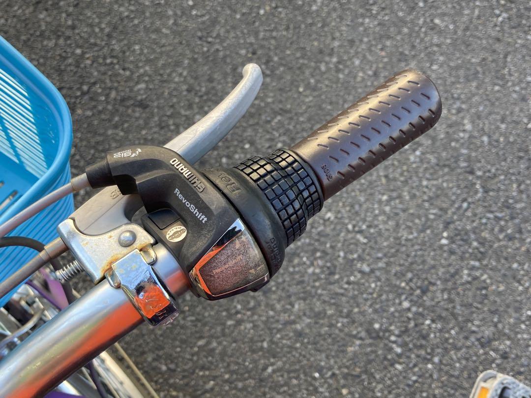 中古子供自転車6段変速オートライト⭐︎22インチ★パープル★カゴ新品※配達地域限定