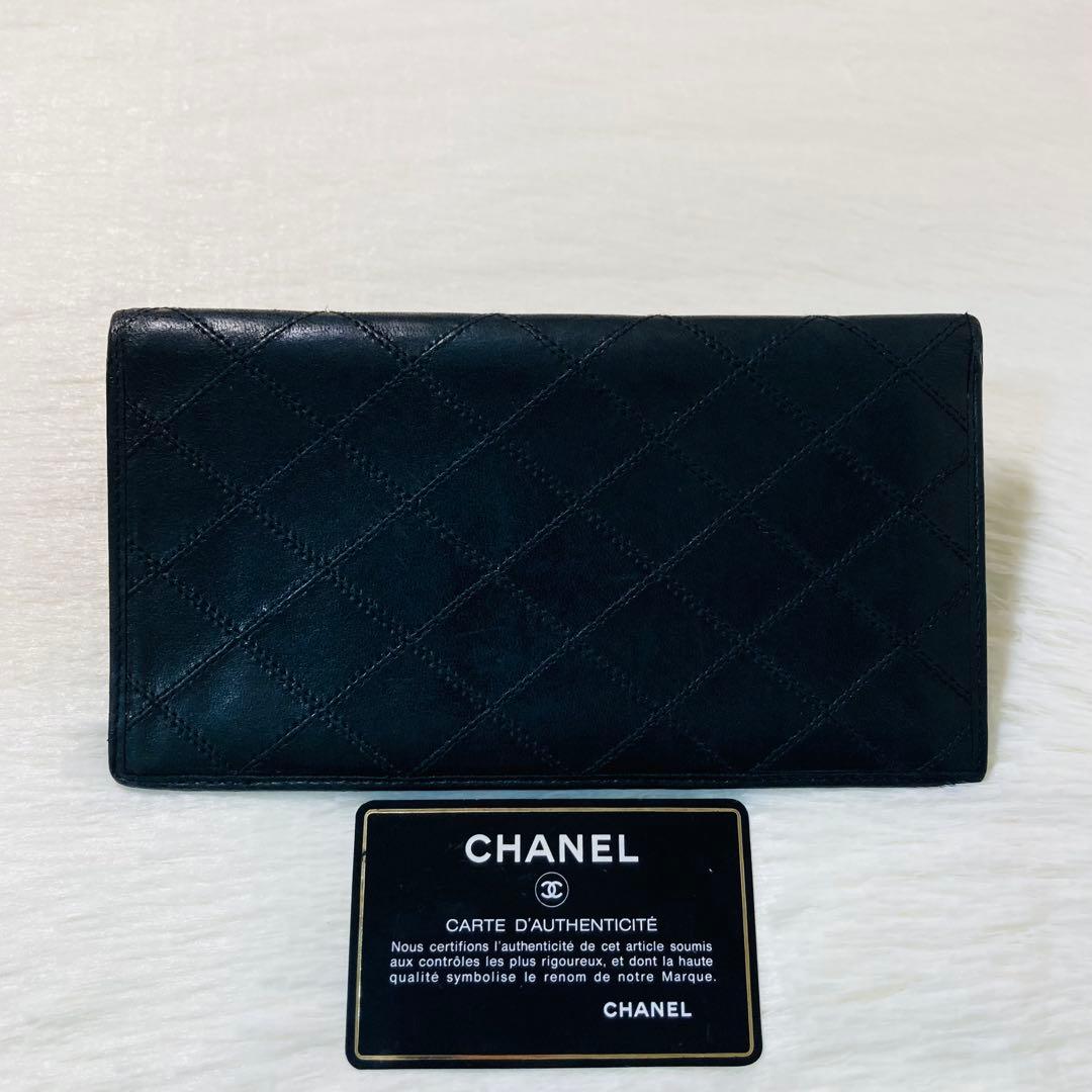 週末 CHANEL シャネル ビコローレ ヴィンテージ 二つ折り 長財布 黒